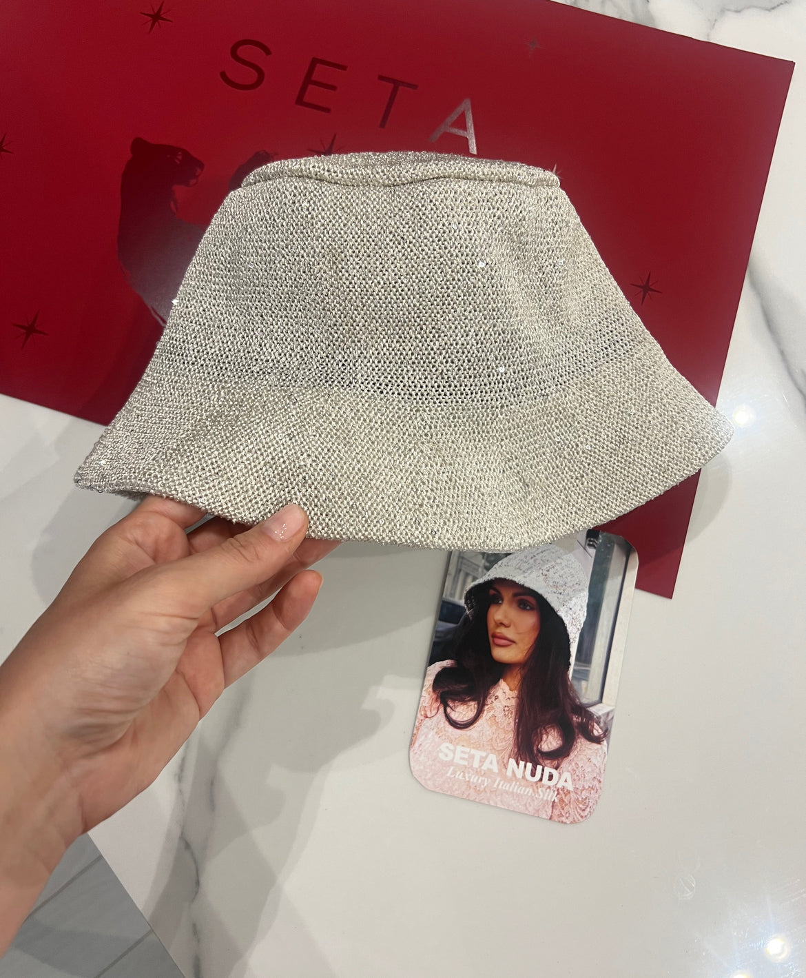 Light Grey Payettes Silk Bucket Hat