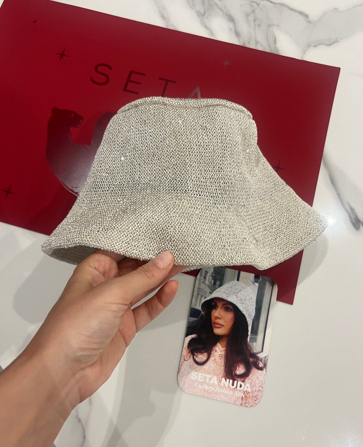 Light Grey Payettes Silk Bucket Hat