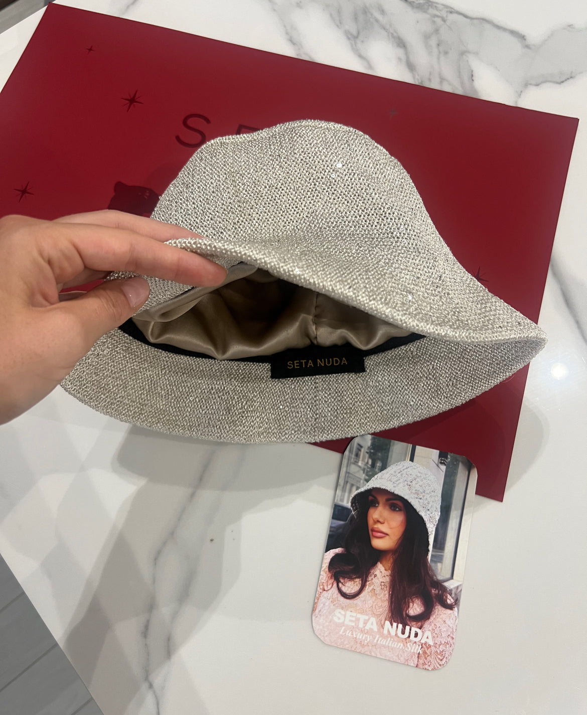 Light Grey Payettes Silk Bucket Hat