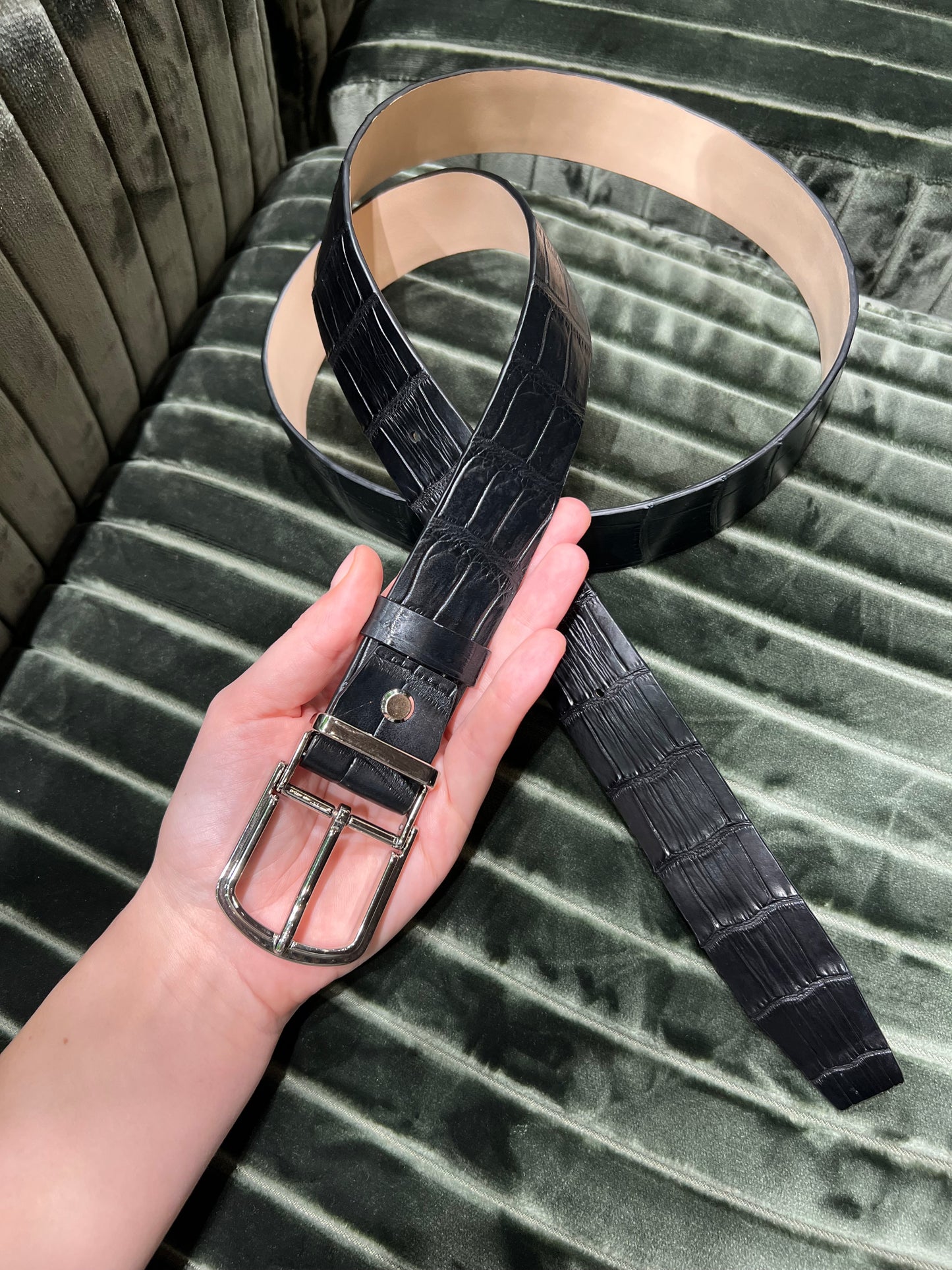 Black Crocodile Leather Belt