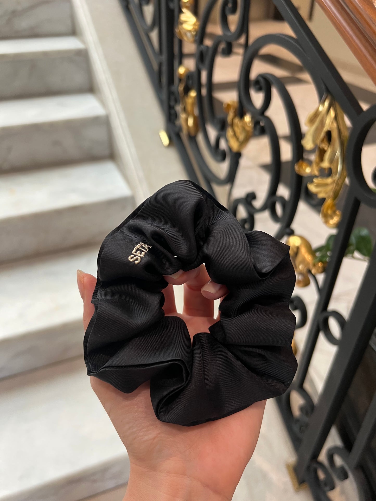 Matte Black Silk Scrunchie