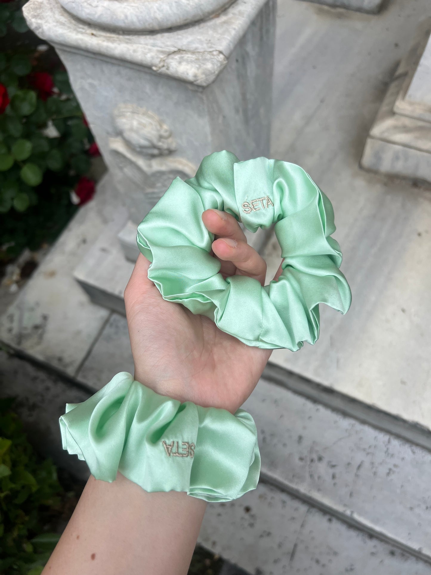 Mint Cloud Silk Scrunchie