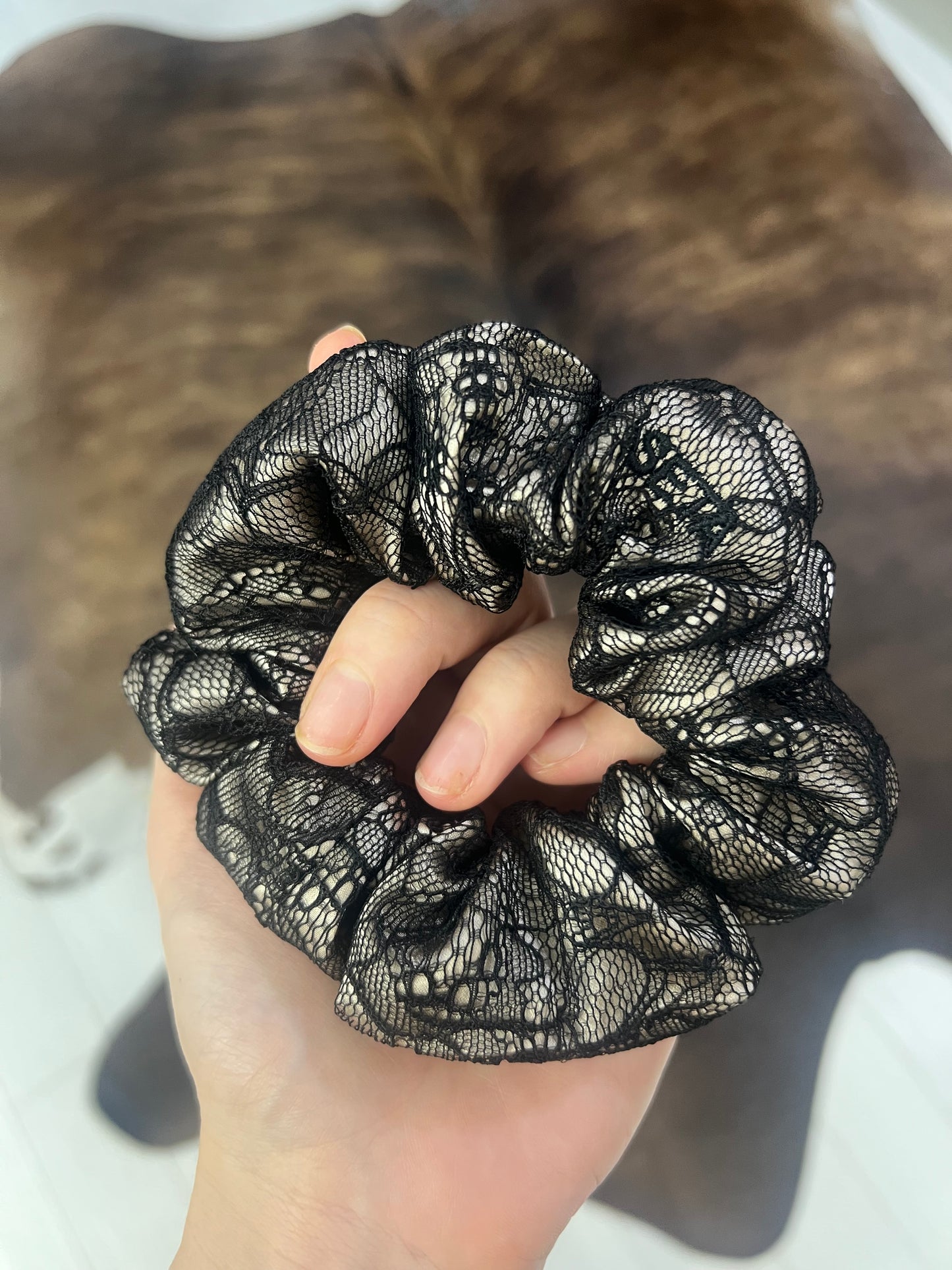 Black Nude Lace & Silk Scrunchie