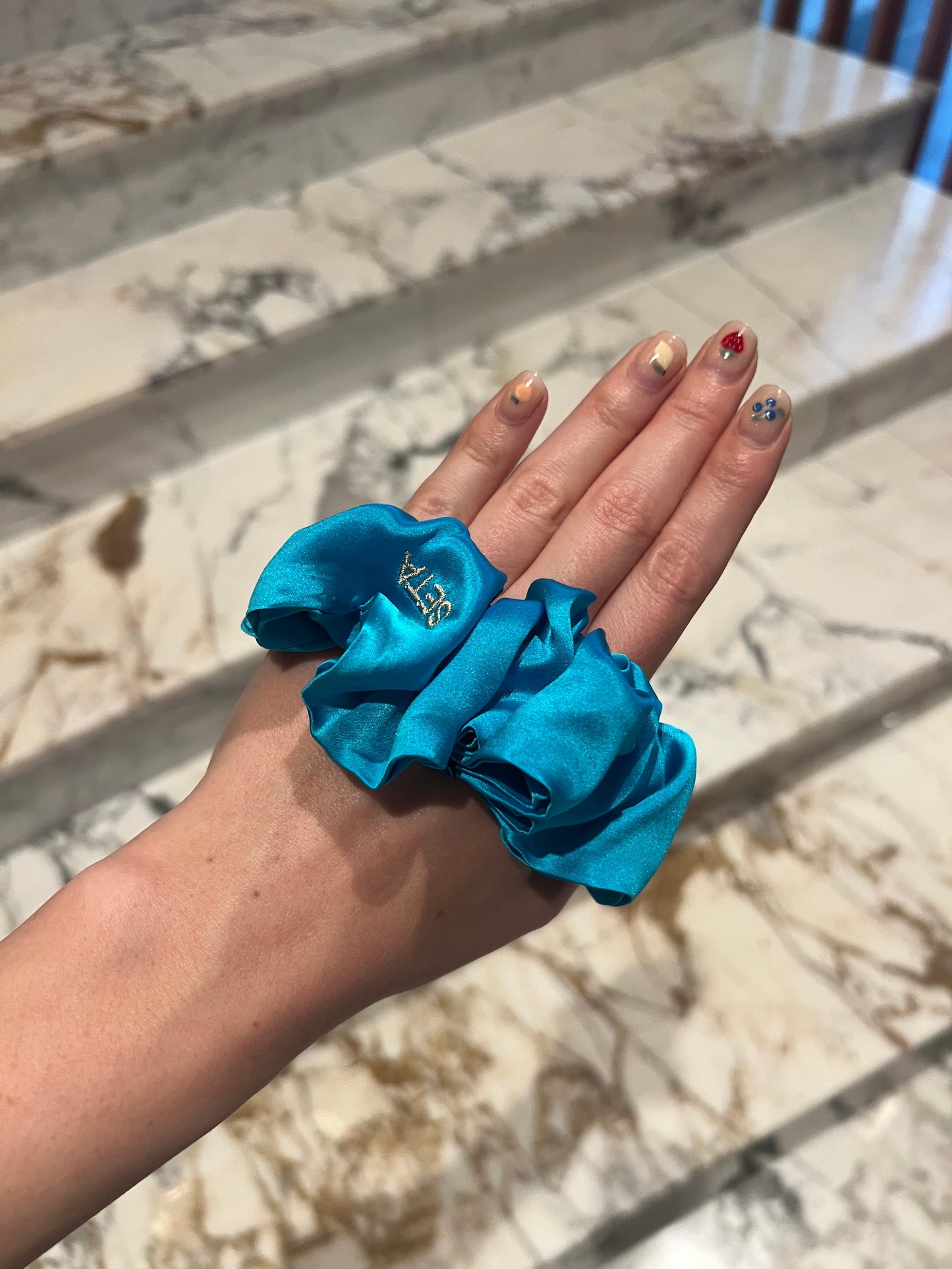 Bottega Blue Silk Scrunchie