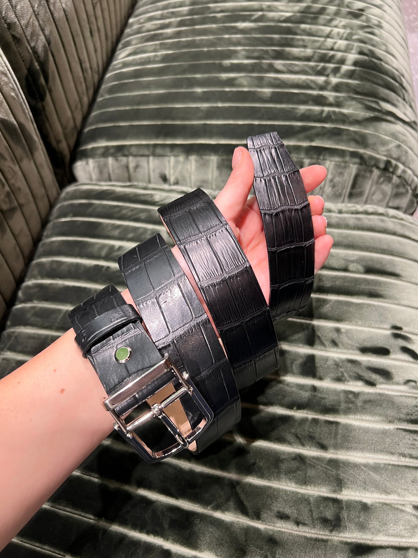 Black Crocodile Leather Belt