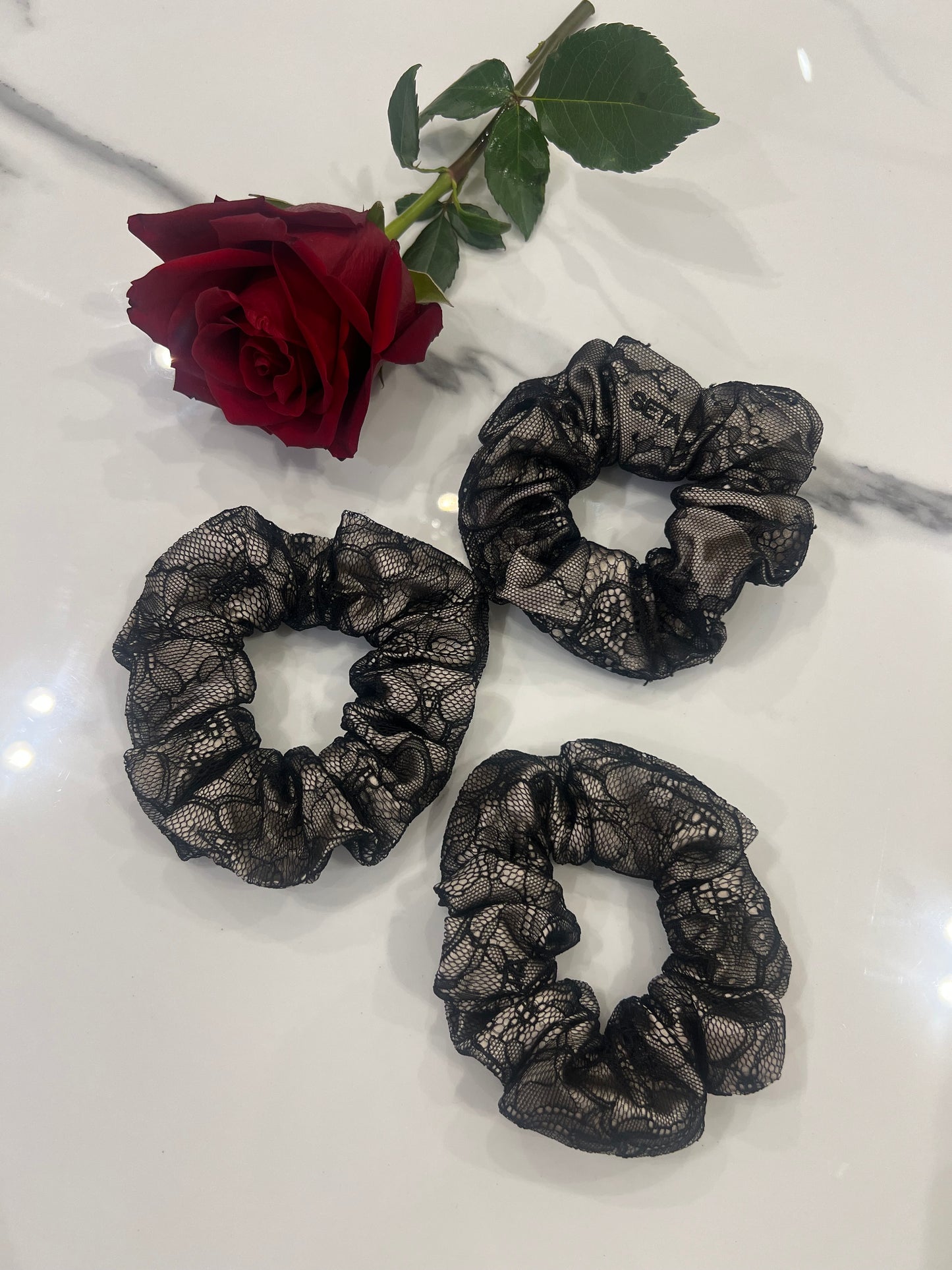 Black Nude Lace & Silk Scrunchie