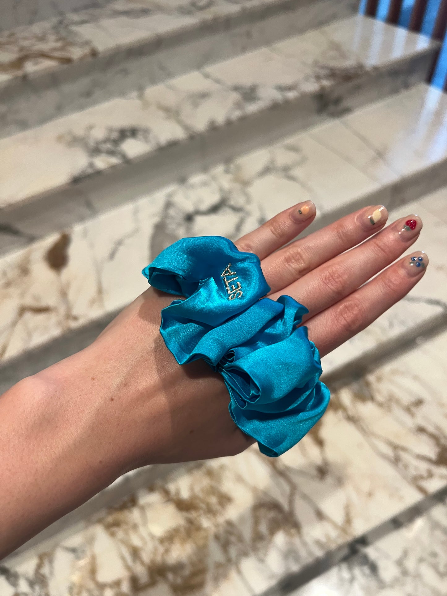 Bottega Blue Silk Scrunchie