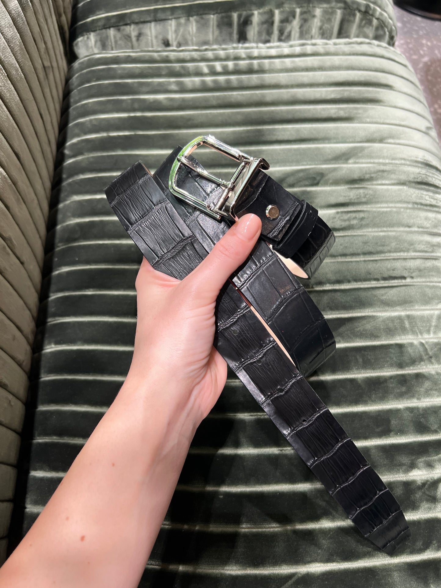 Black Crocodile Leather Belt