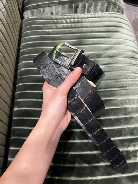 Black Crocodile Leather Belt