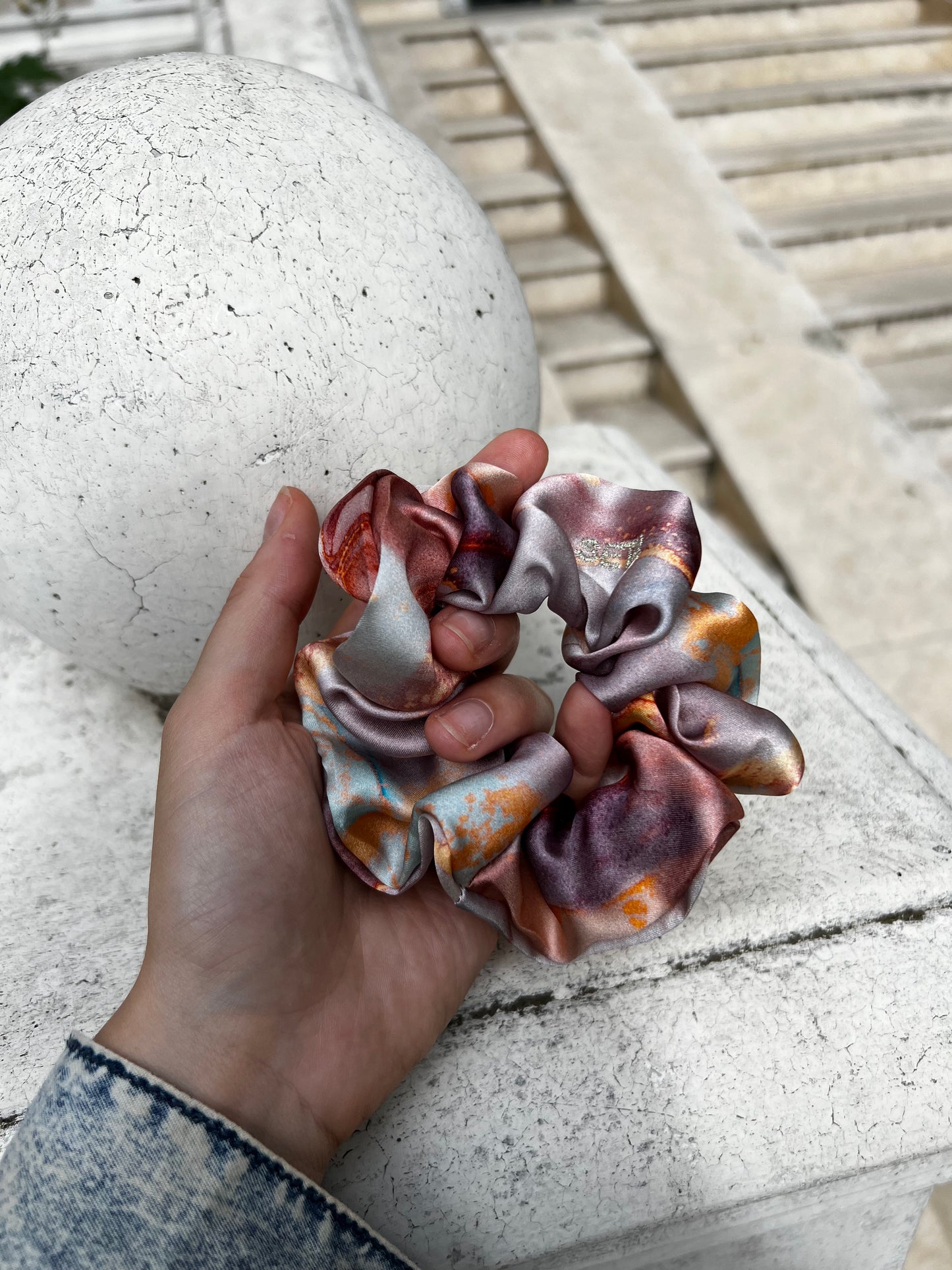 Rose Marble Silk Scrunchie