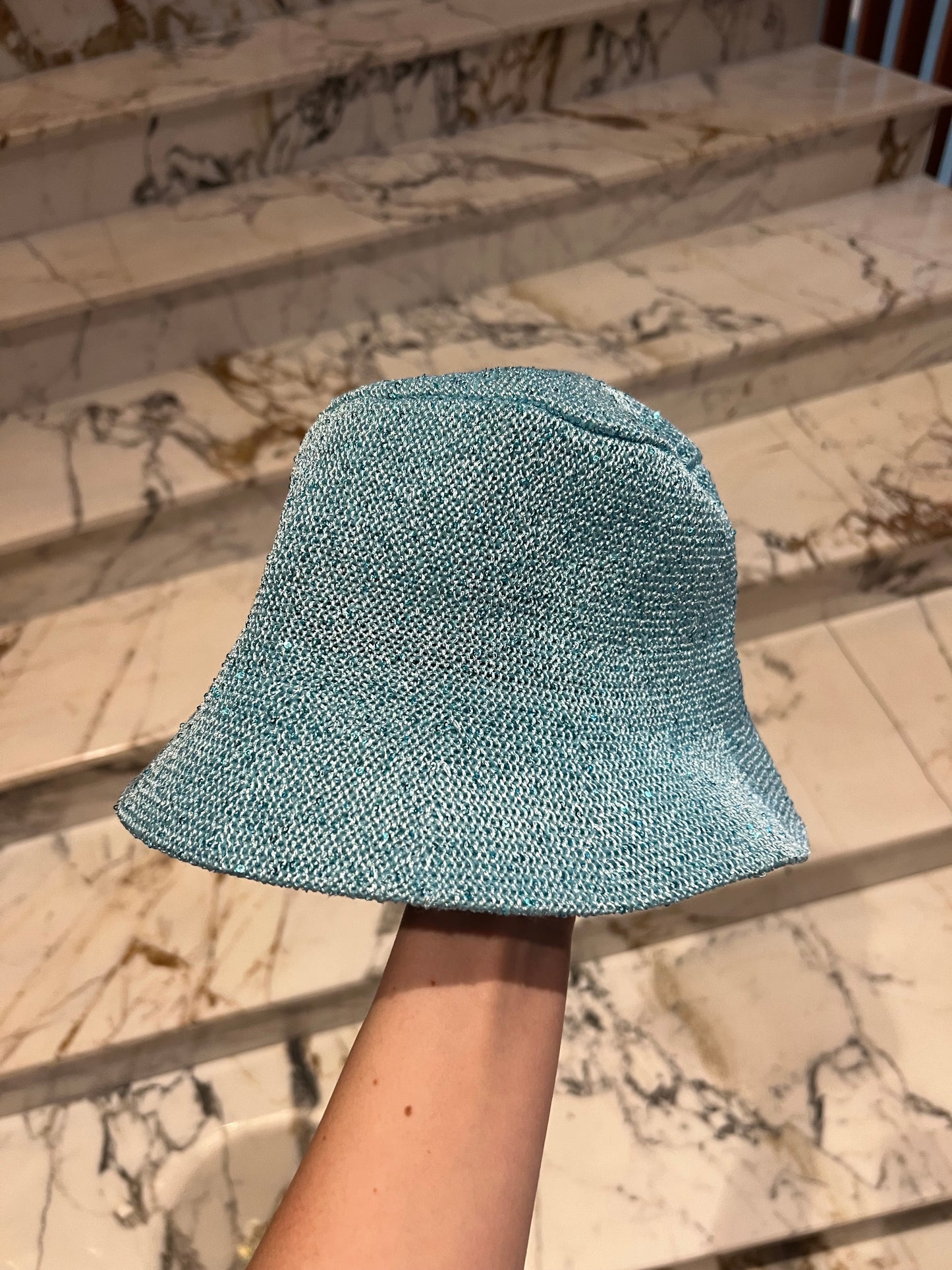 Light Blue Payettes Silk Bucket Hat