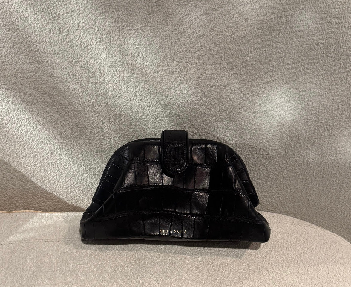 Black Crocodile Leather Bag