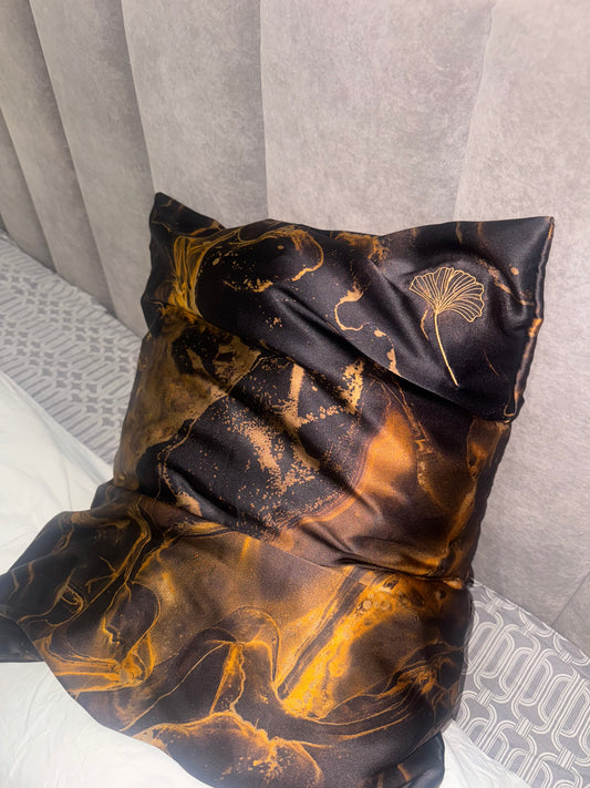Black & Gold Marble Silk Pillowcase