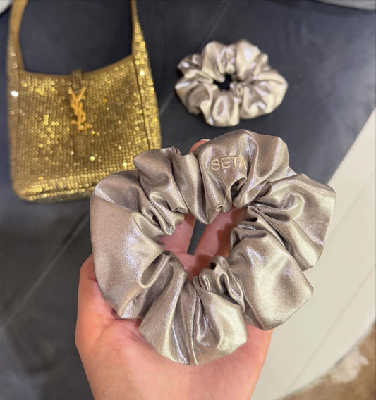 Silver Shine Silk Scrunchie