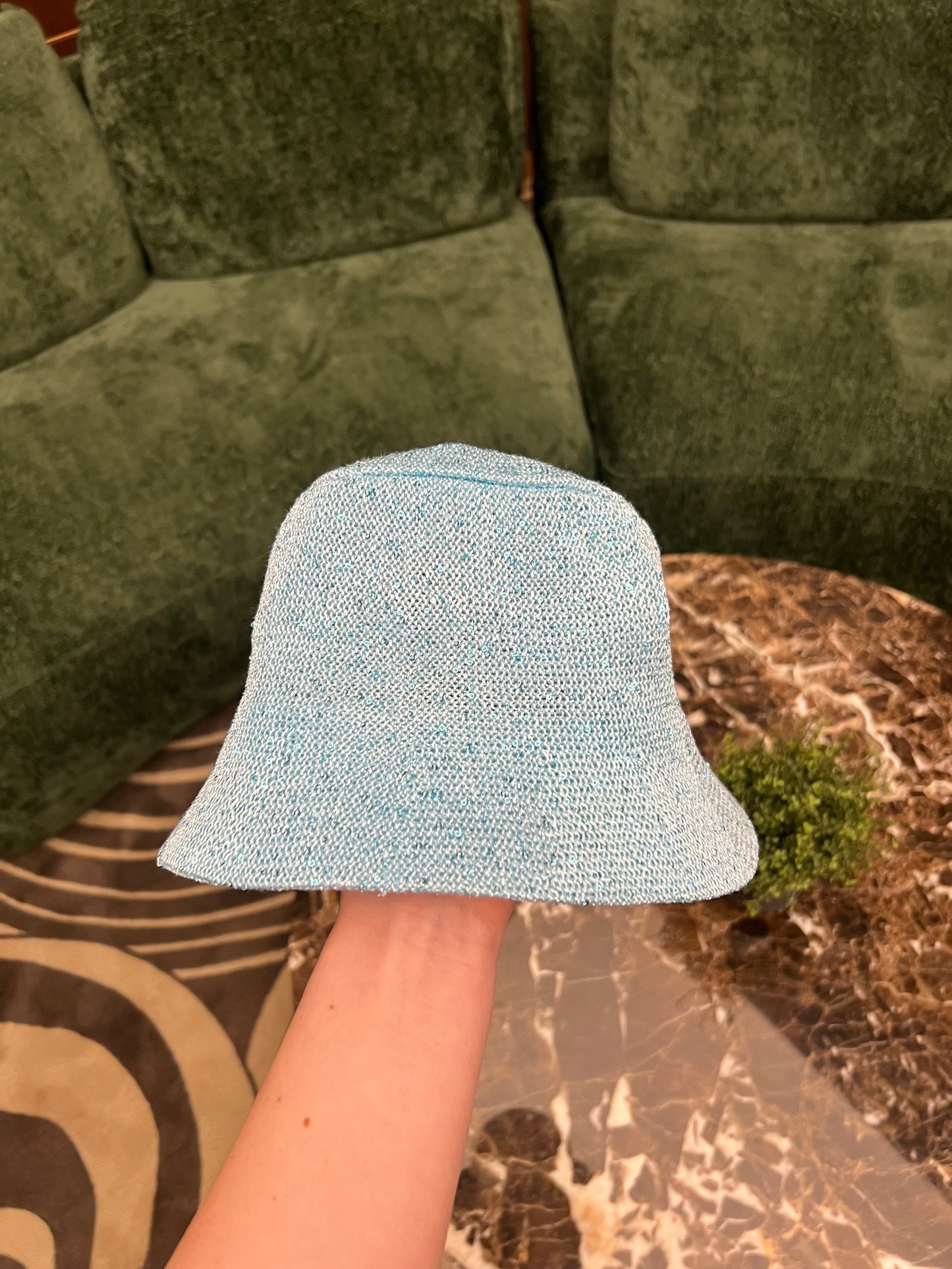 Light Blue Payettes Silk Bucket Hat