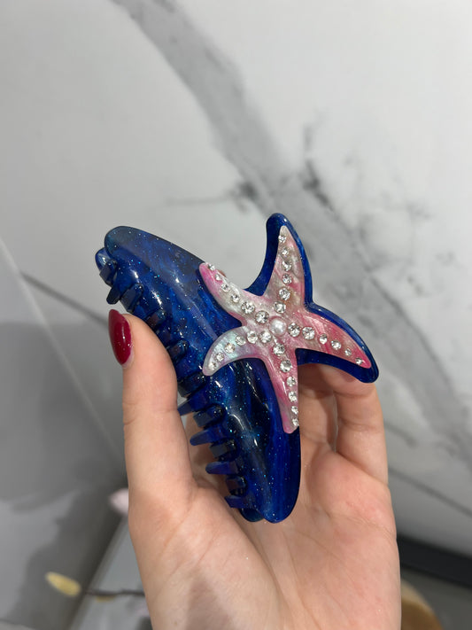 Fermaglio per capelli a forma di stella con diamanti blu scuro