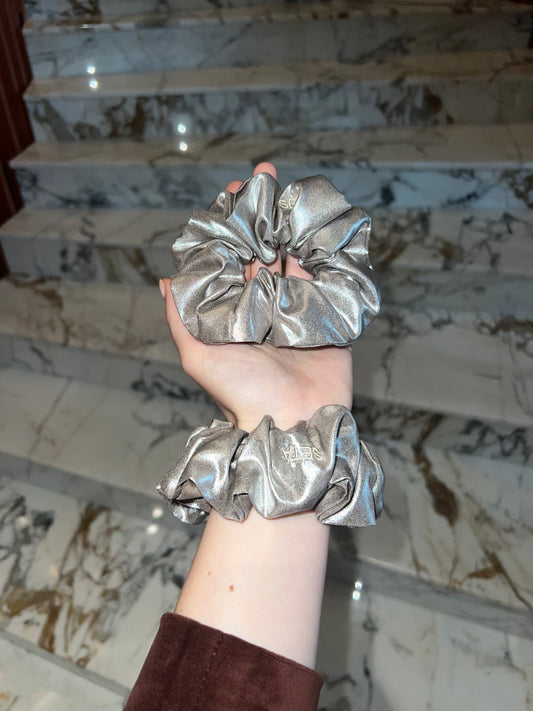 Silver Shine Silk Scrunchie