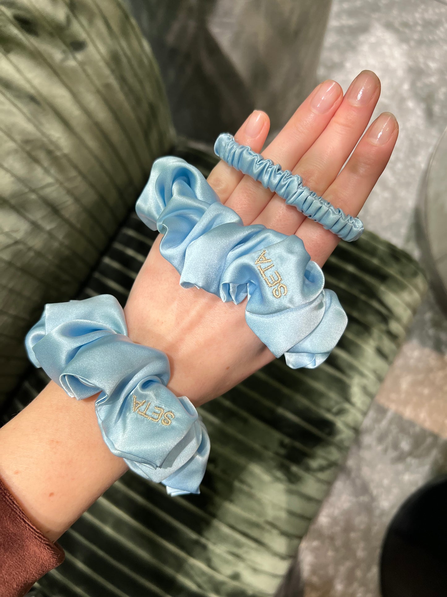 Baby Blue Silk Scrunchie