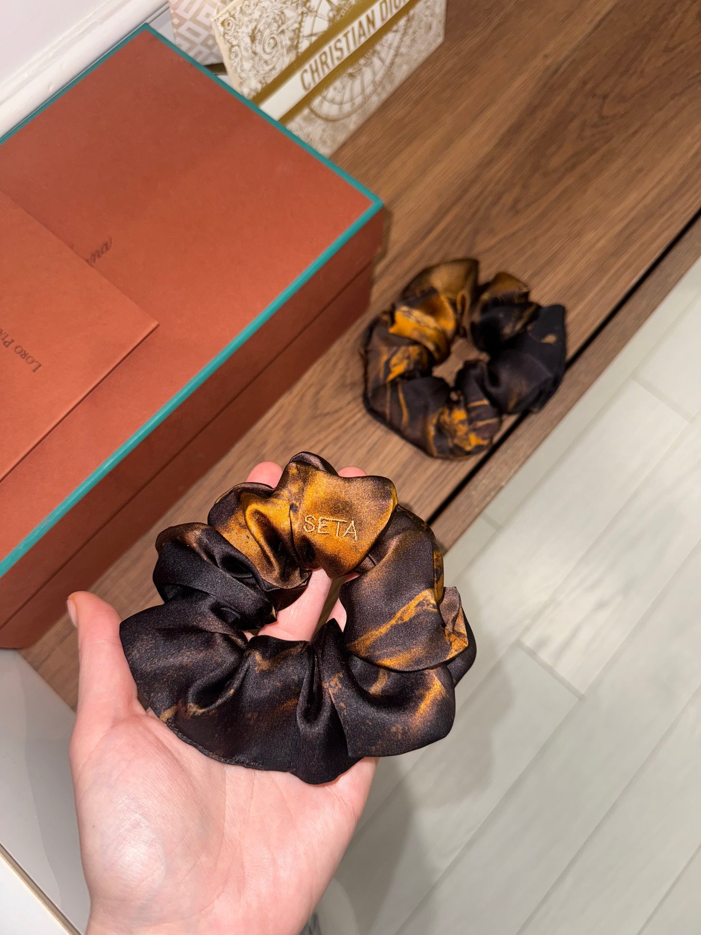 Black & Gold Marble Silk Scrunchie