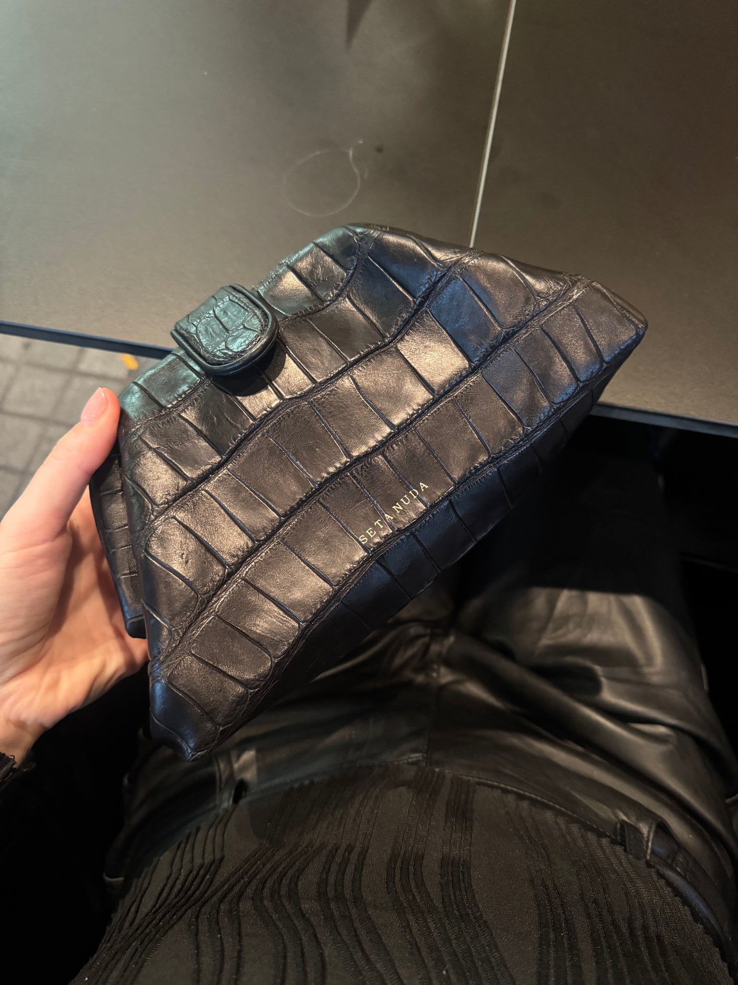 Black Crocodile Leather Bag