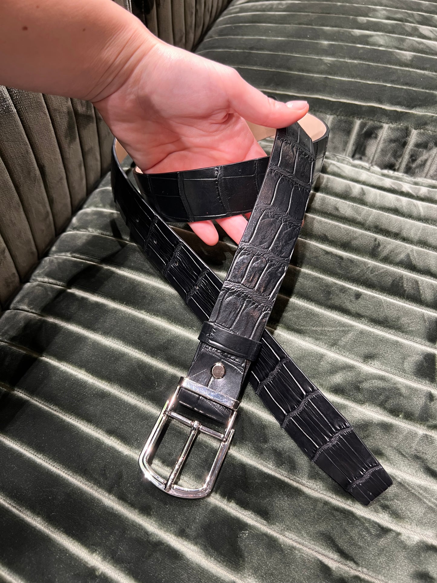 Black Crocodile Leather Belt