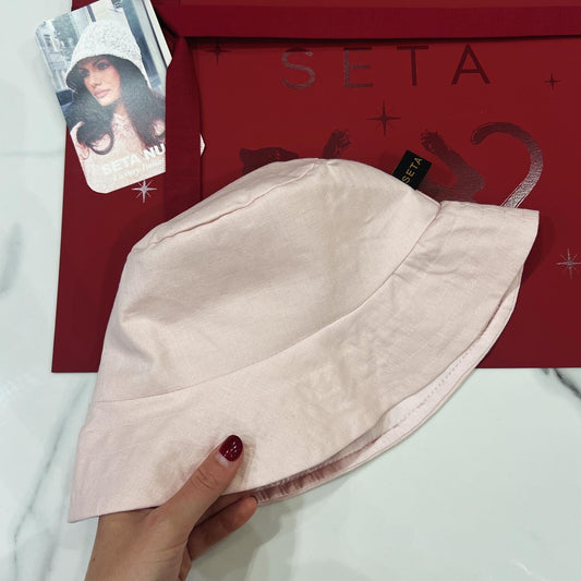 Cappello da pescatore in lino e seta rosa baby