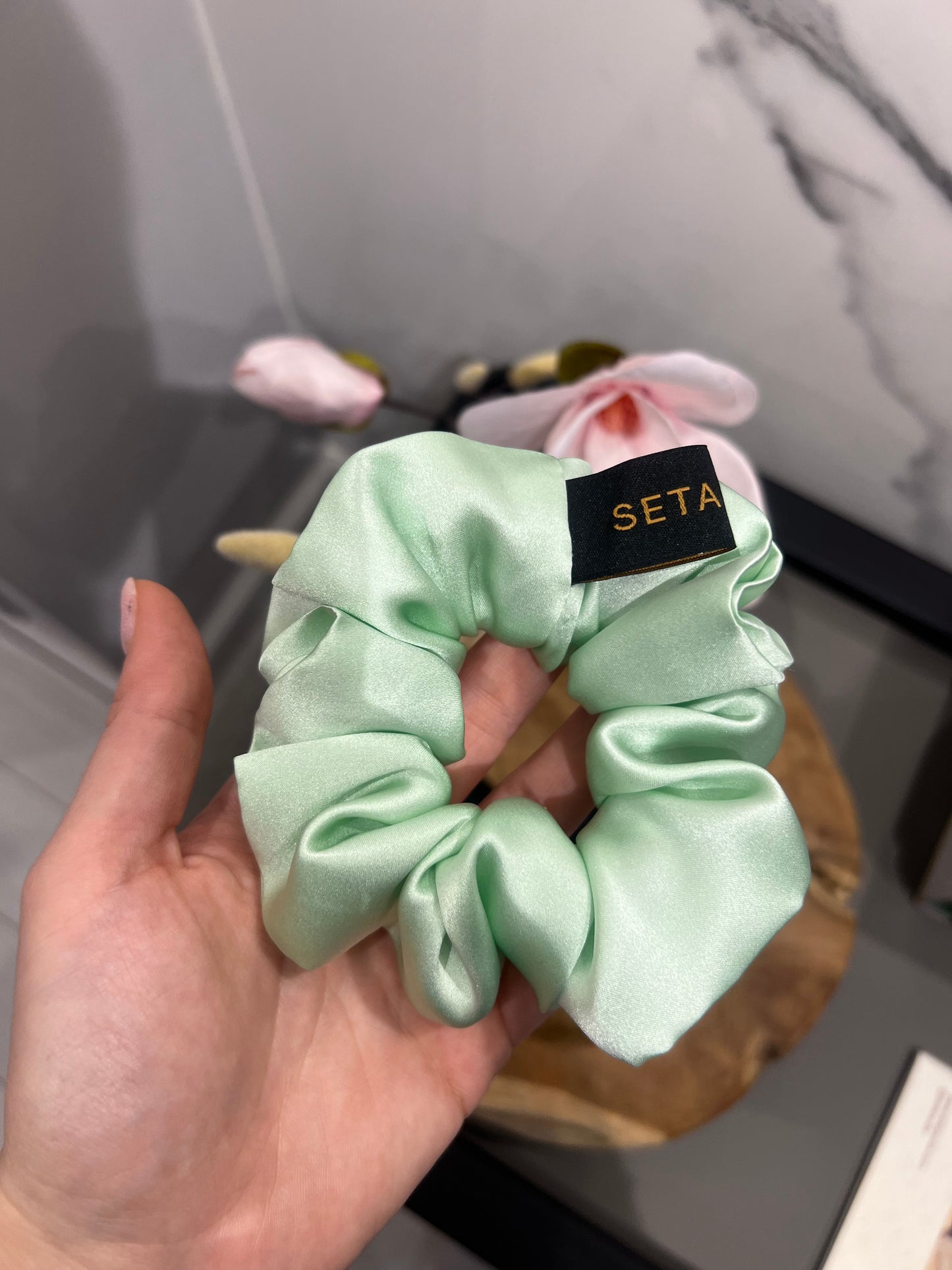 Scrunchie in seta Mint Garden