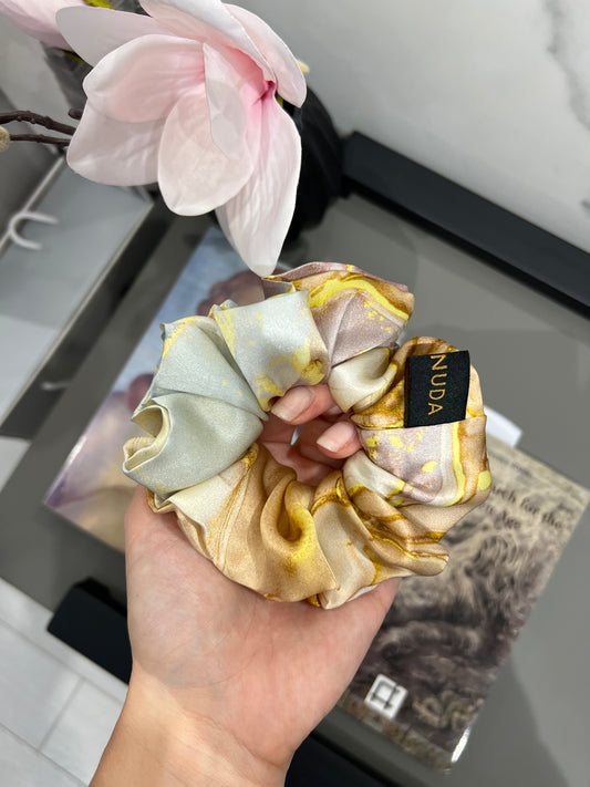 Golden Marble Silk Scrunchie