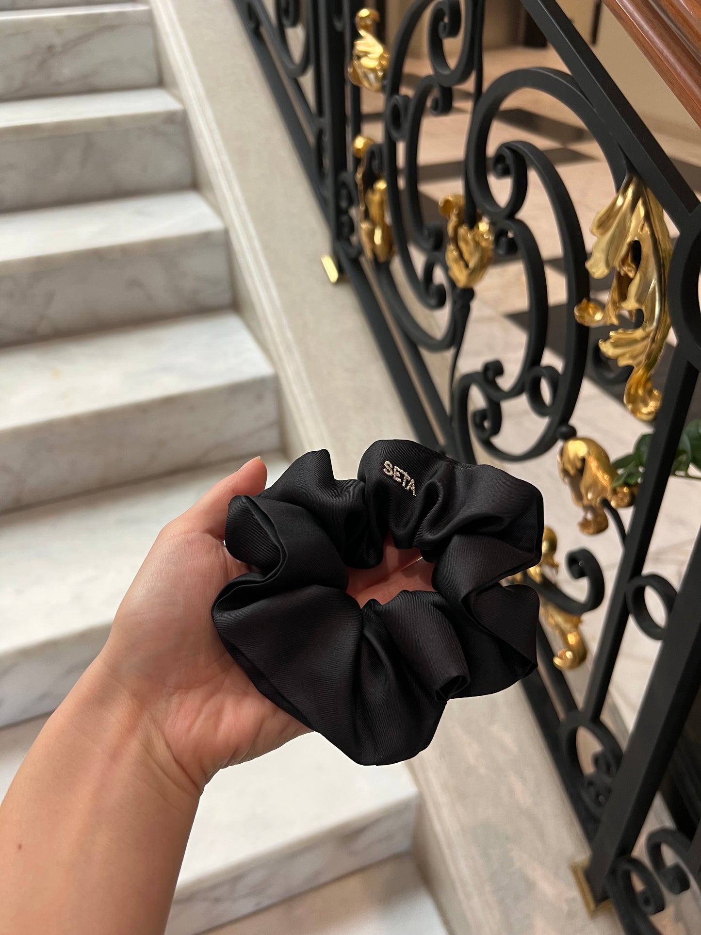 Matte Black Silk Scrunchie