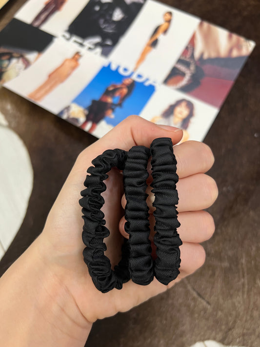 3 Pack Small Silk Scrunchies Black Matte