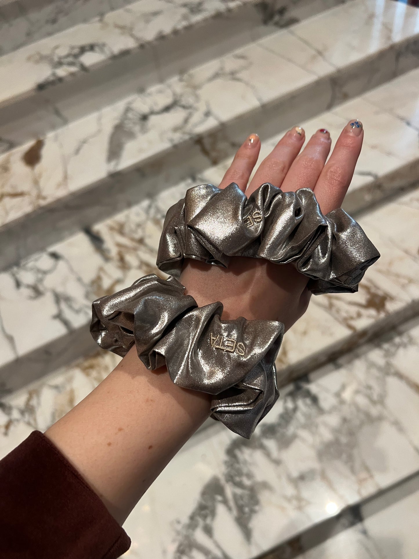 Silver Shine Silk Scrunchie