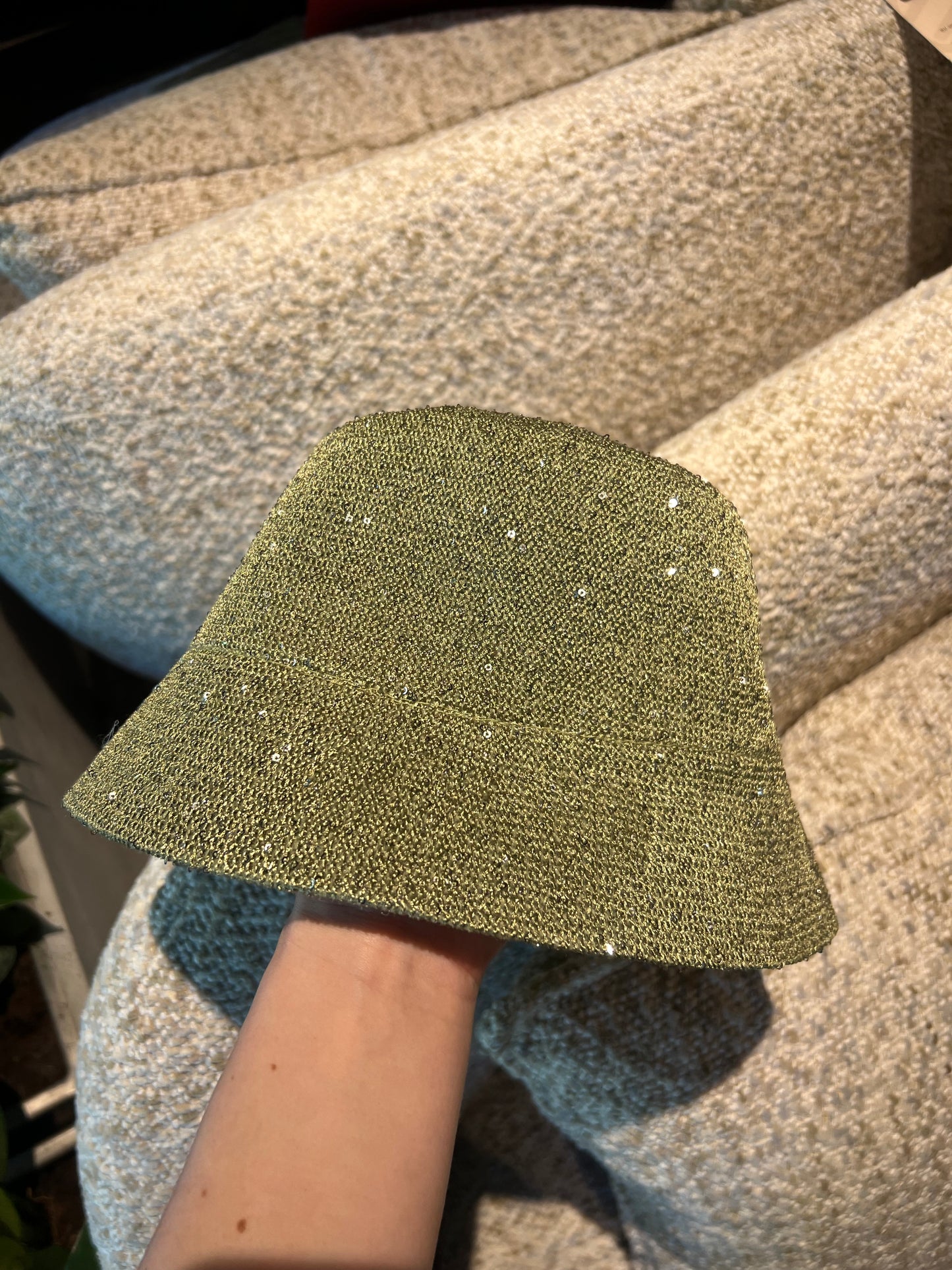 Gardenia Green Payettes Silk Bucket Hat