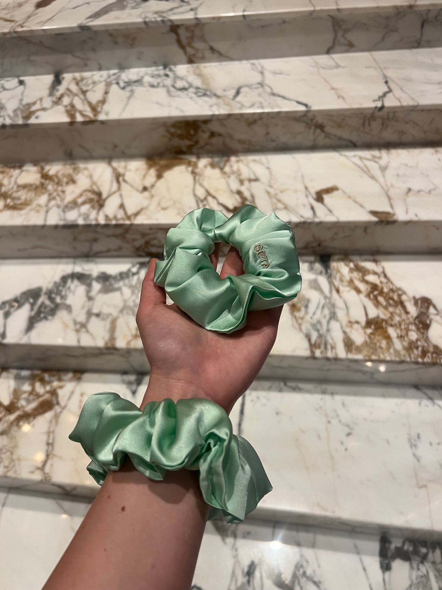 Mint Cloud Silk Scrunchie