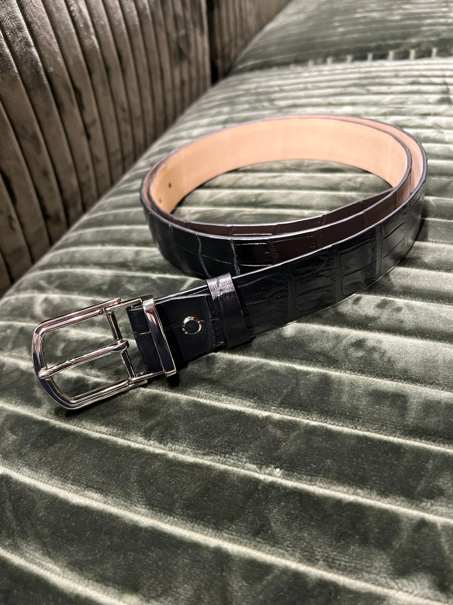 Black Crocodile Leather Belt