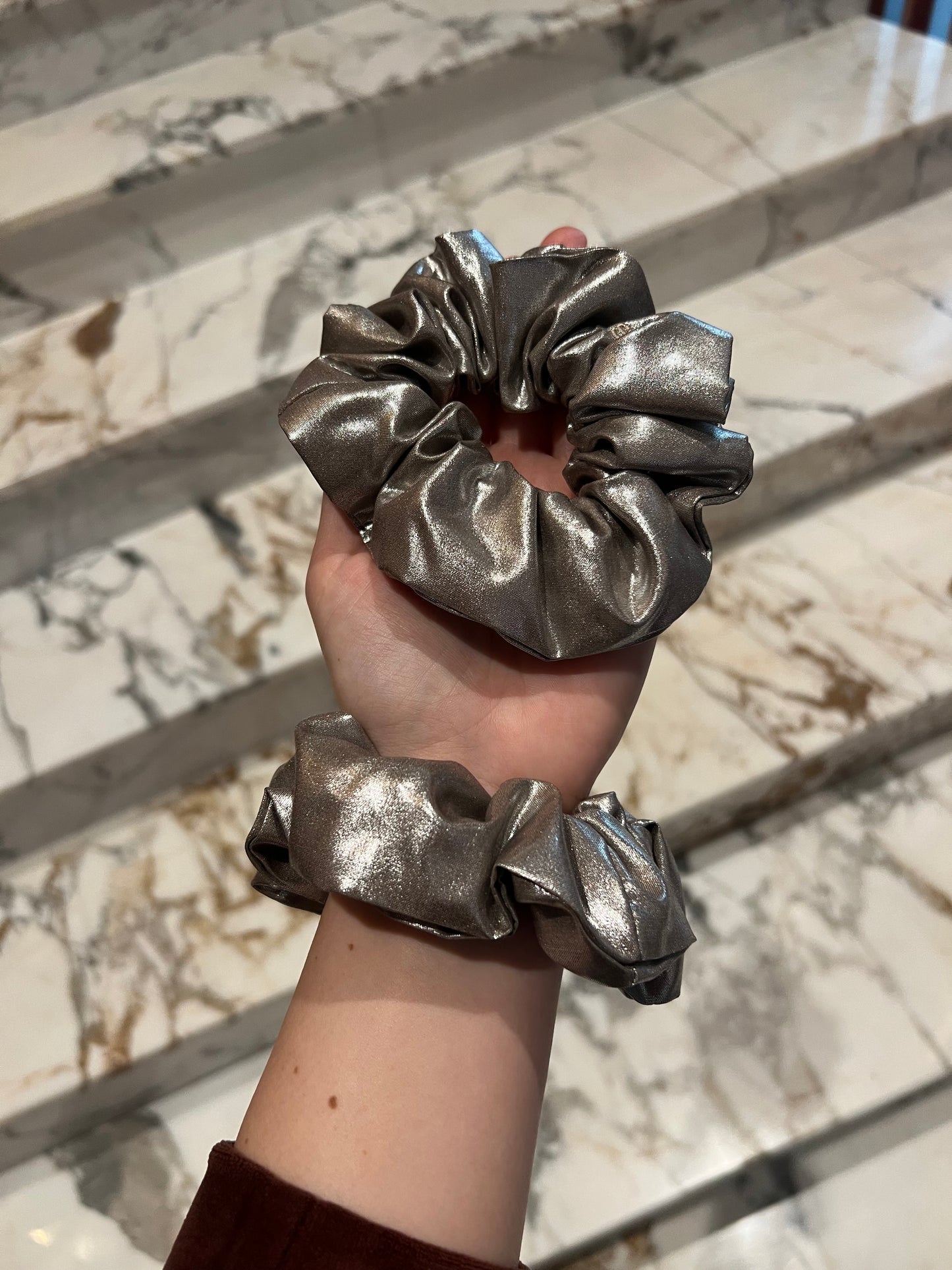Silver Shine Silk Scrunchie