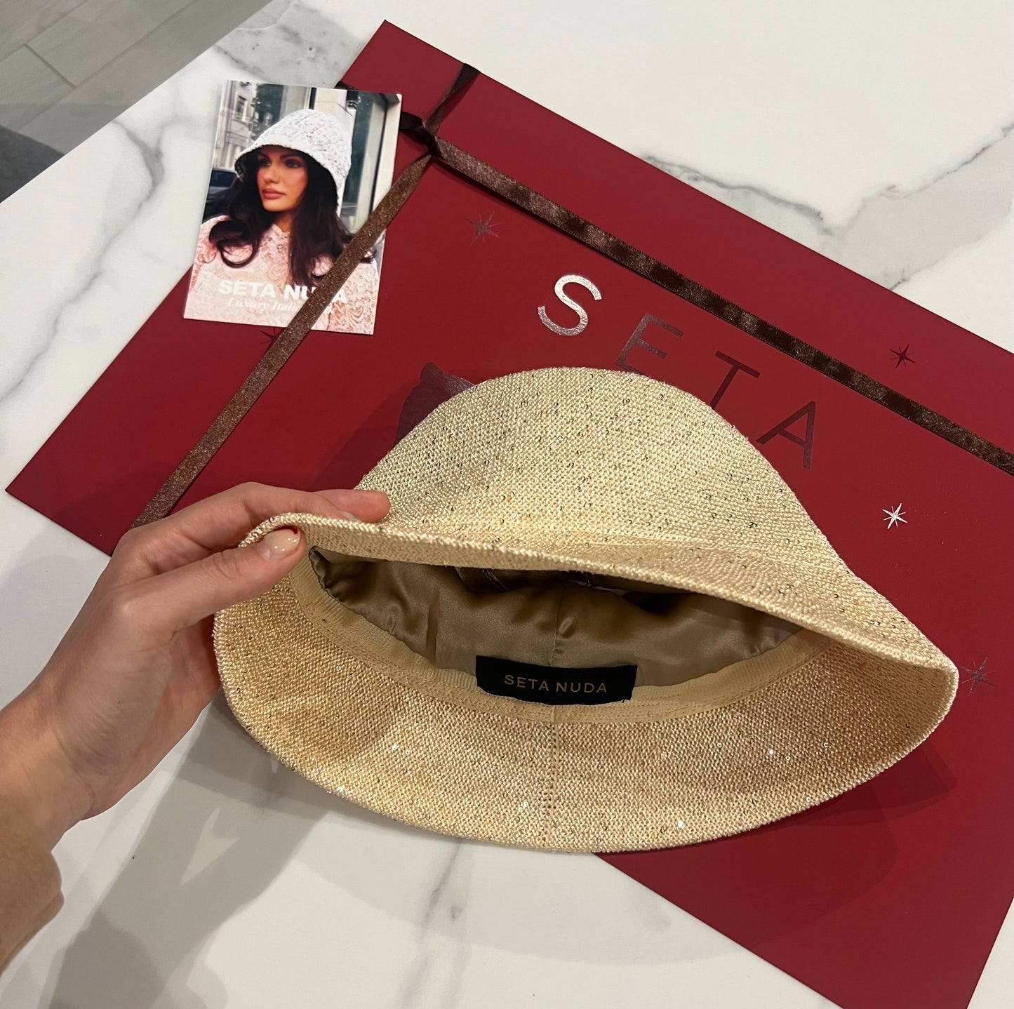 Light Gold Payettes Silk Bucket Hat