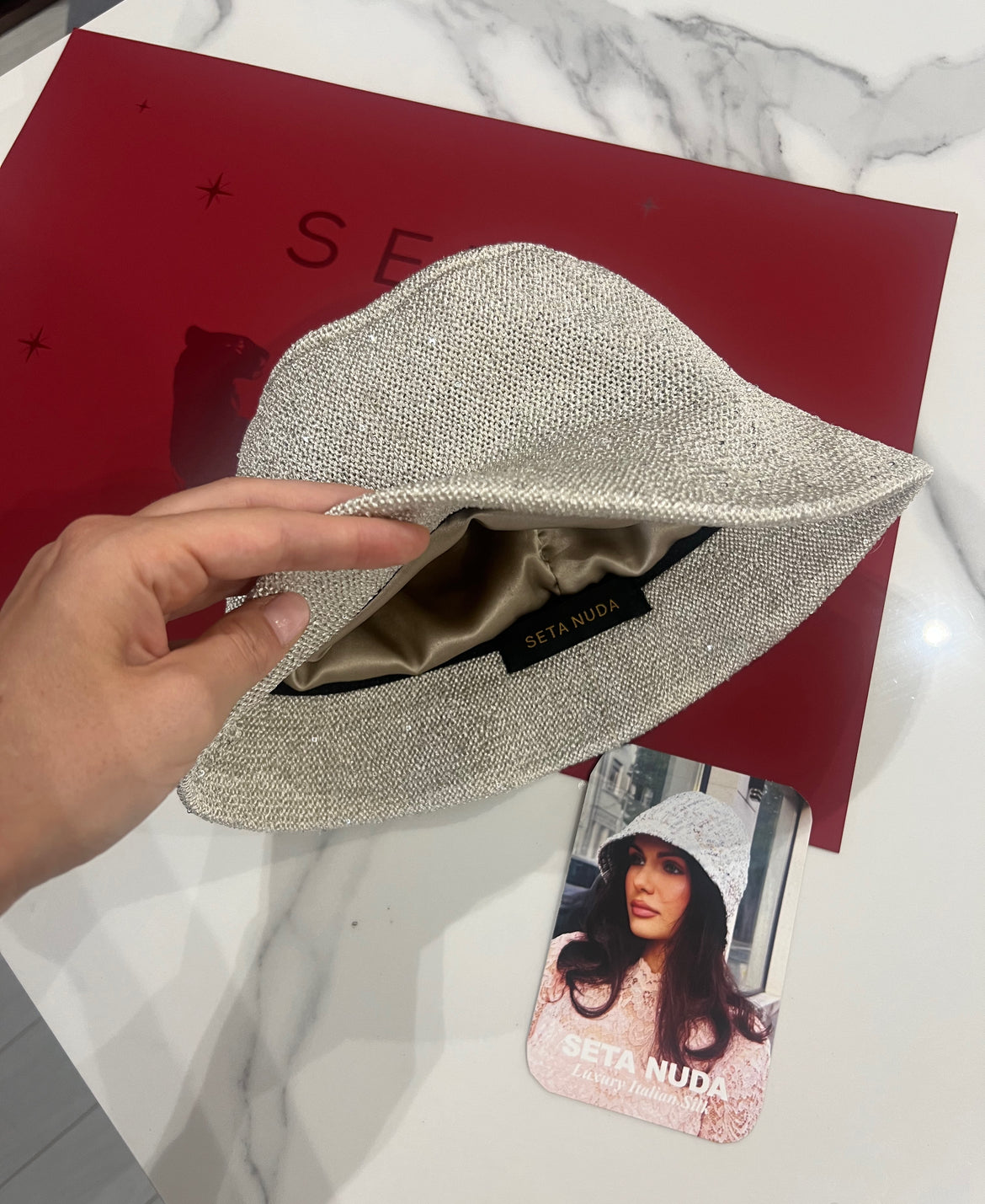 Light Grey Payettes Silk Bucket Hat