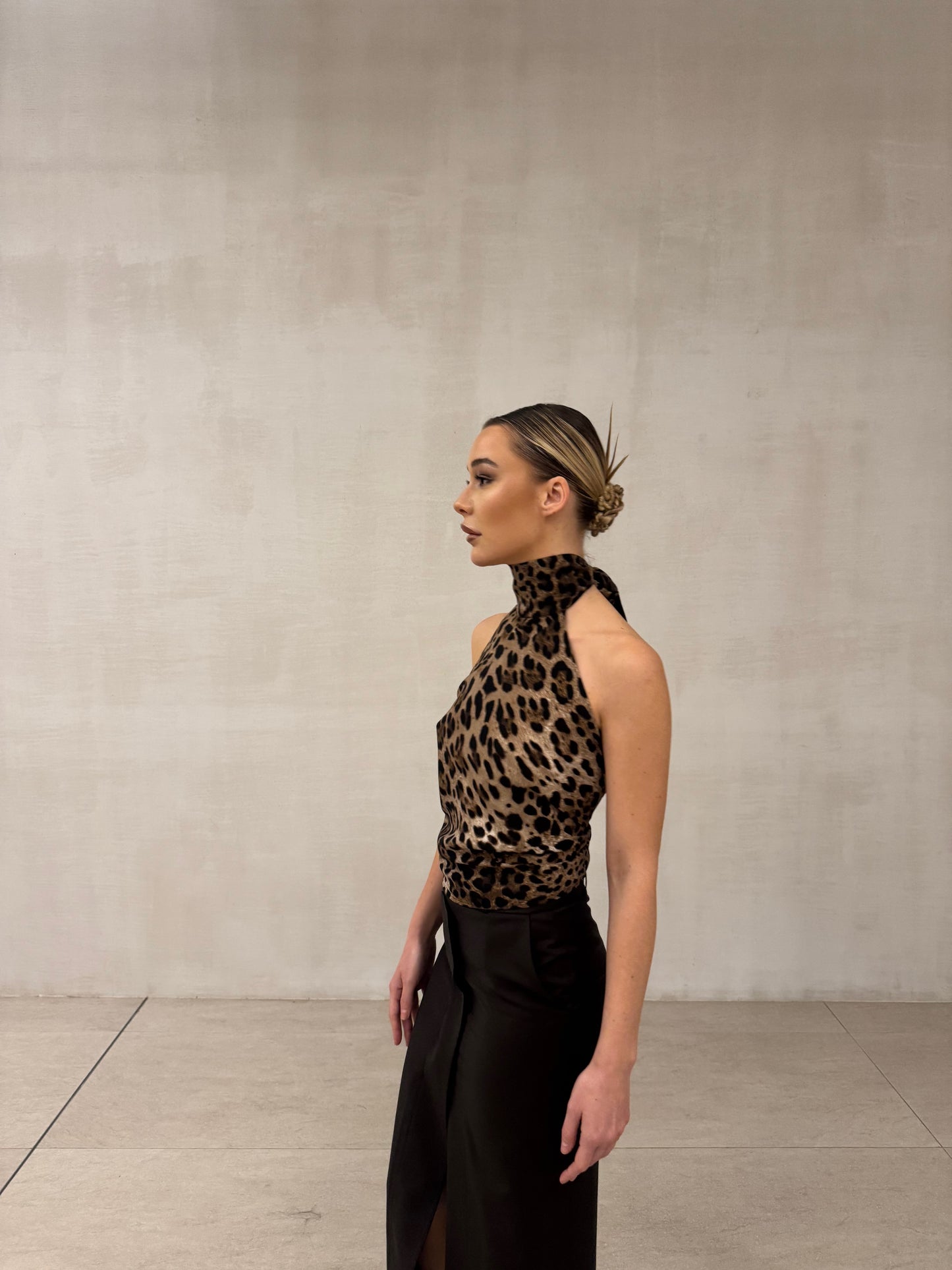 Leopard Silk Halter Neck Top