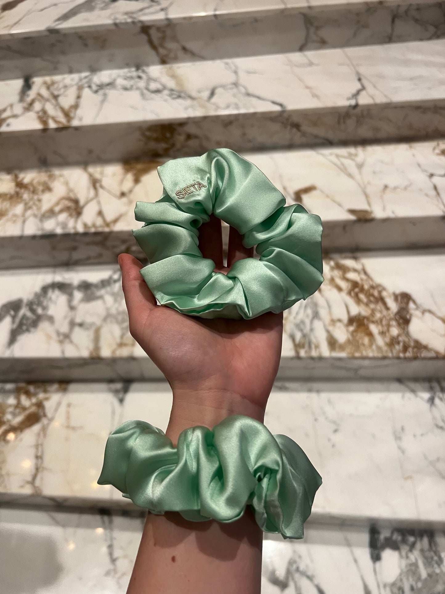 Mint Cloud Silk Scrunchie