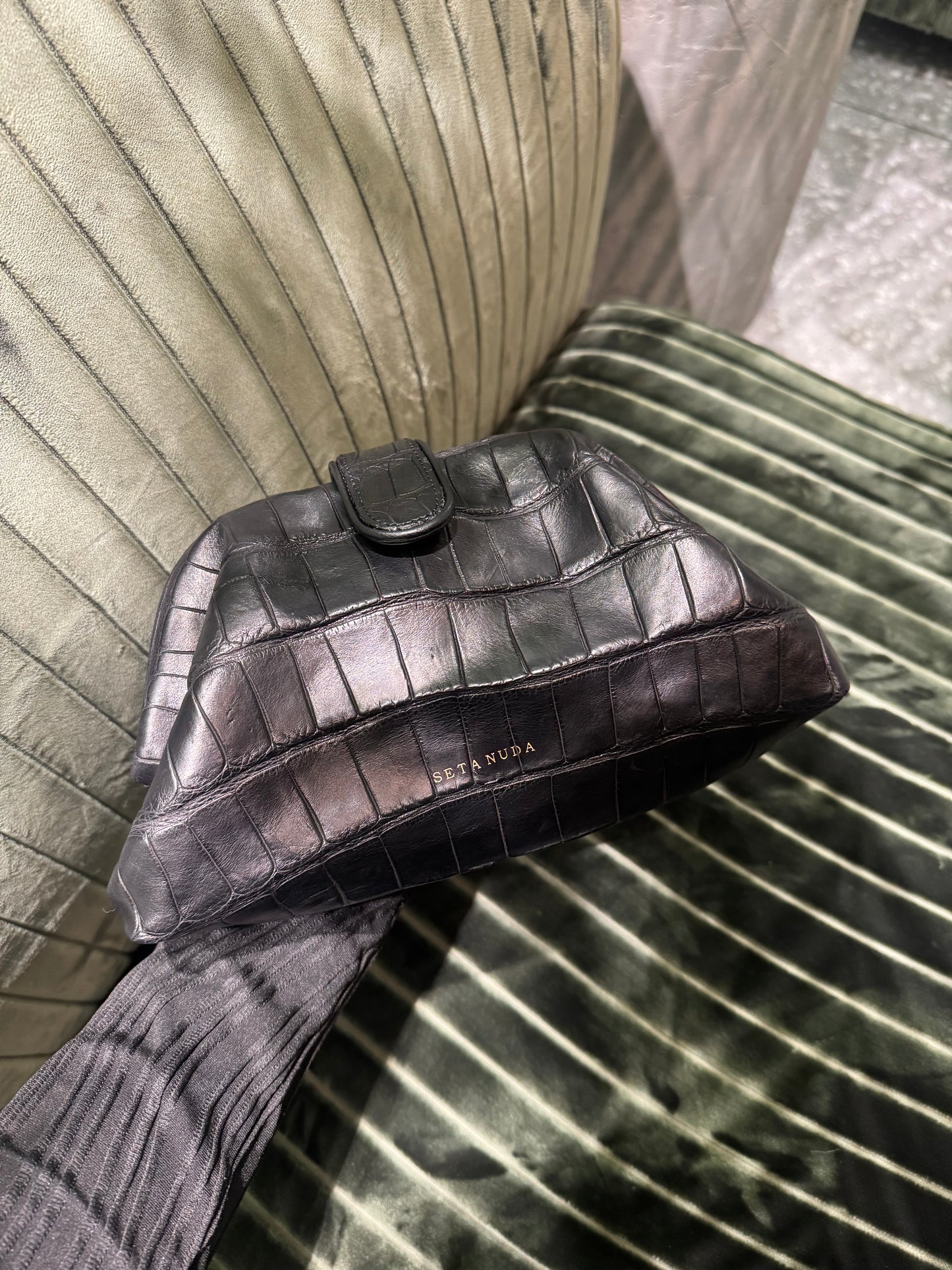 Black Crocodile Leather Bag