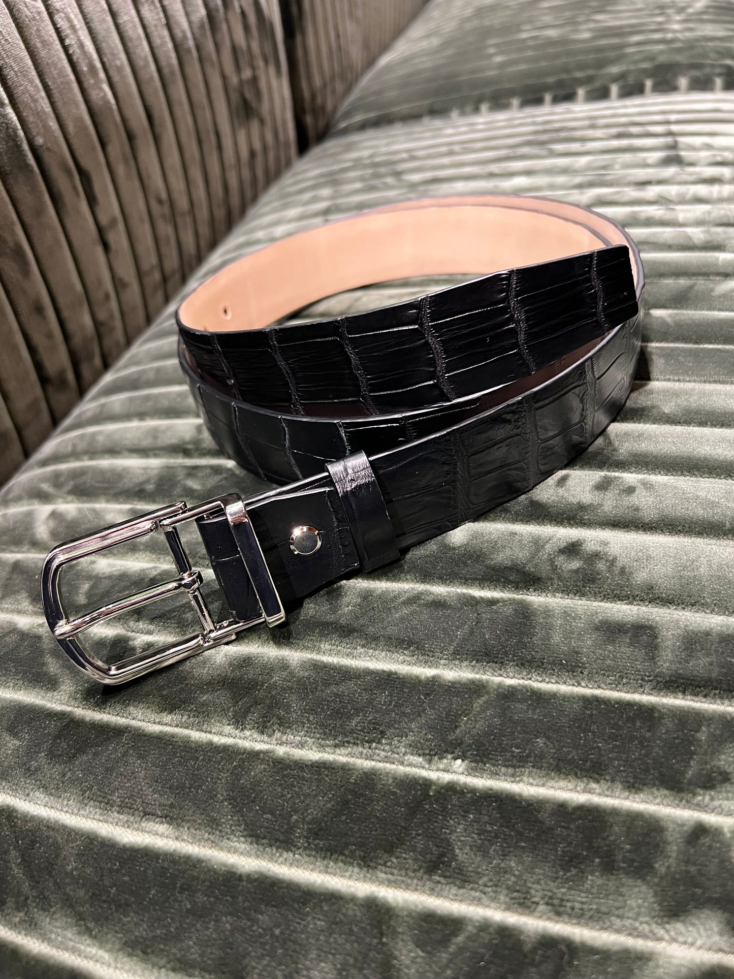 Black Crocodile Leather Belt