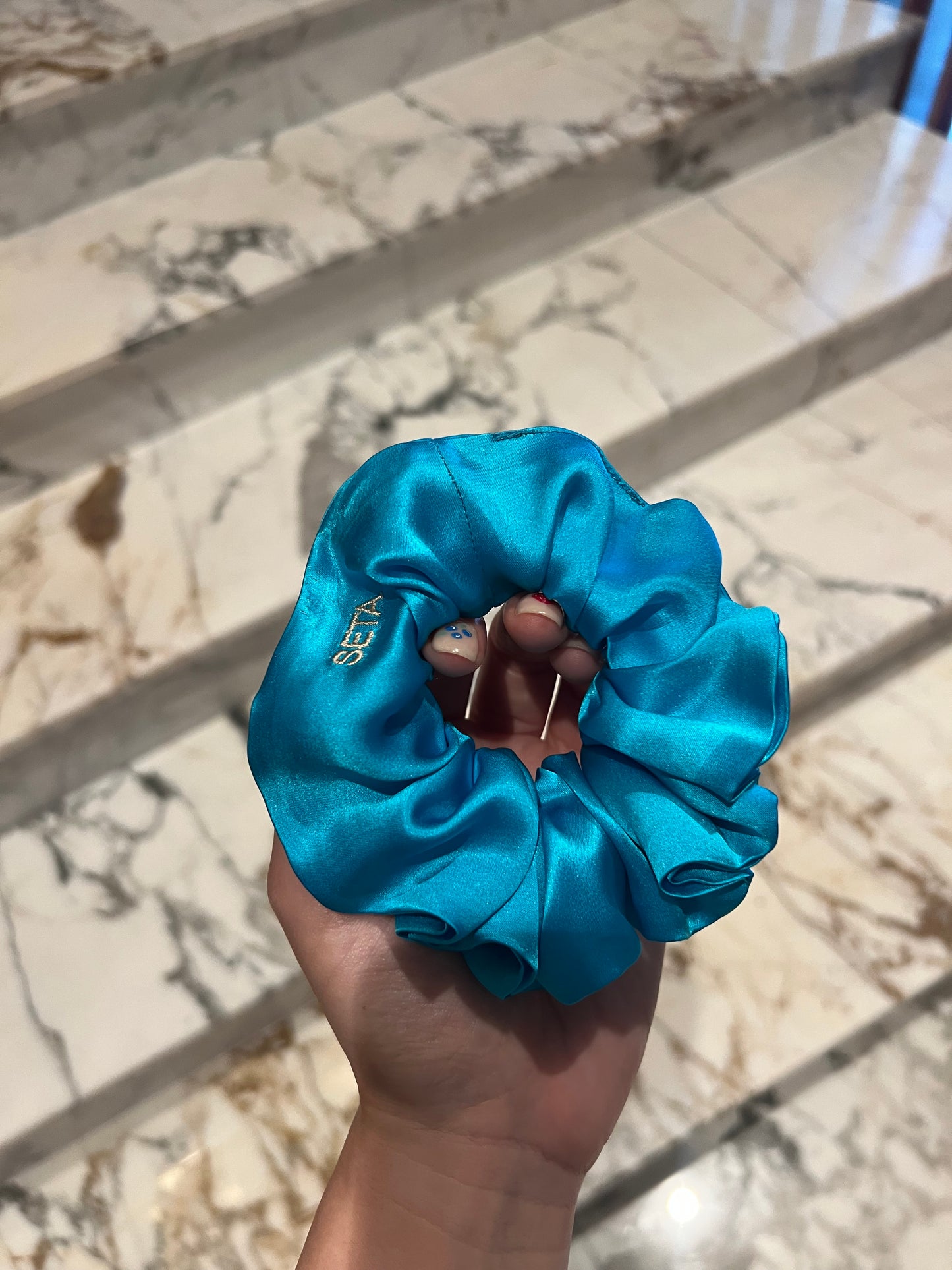 Bottega Blue Silk Scrunchie