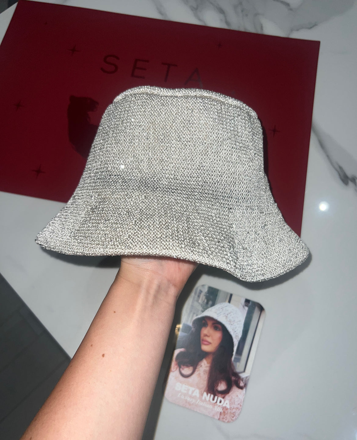Light Grey Payettes Silk Bucket Hat