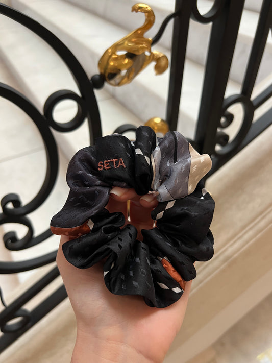 Black & Silver Designer Silk Scrunchie