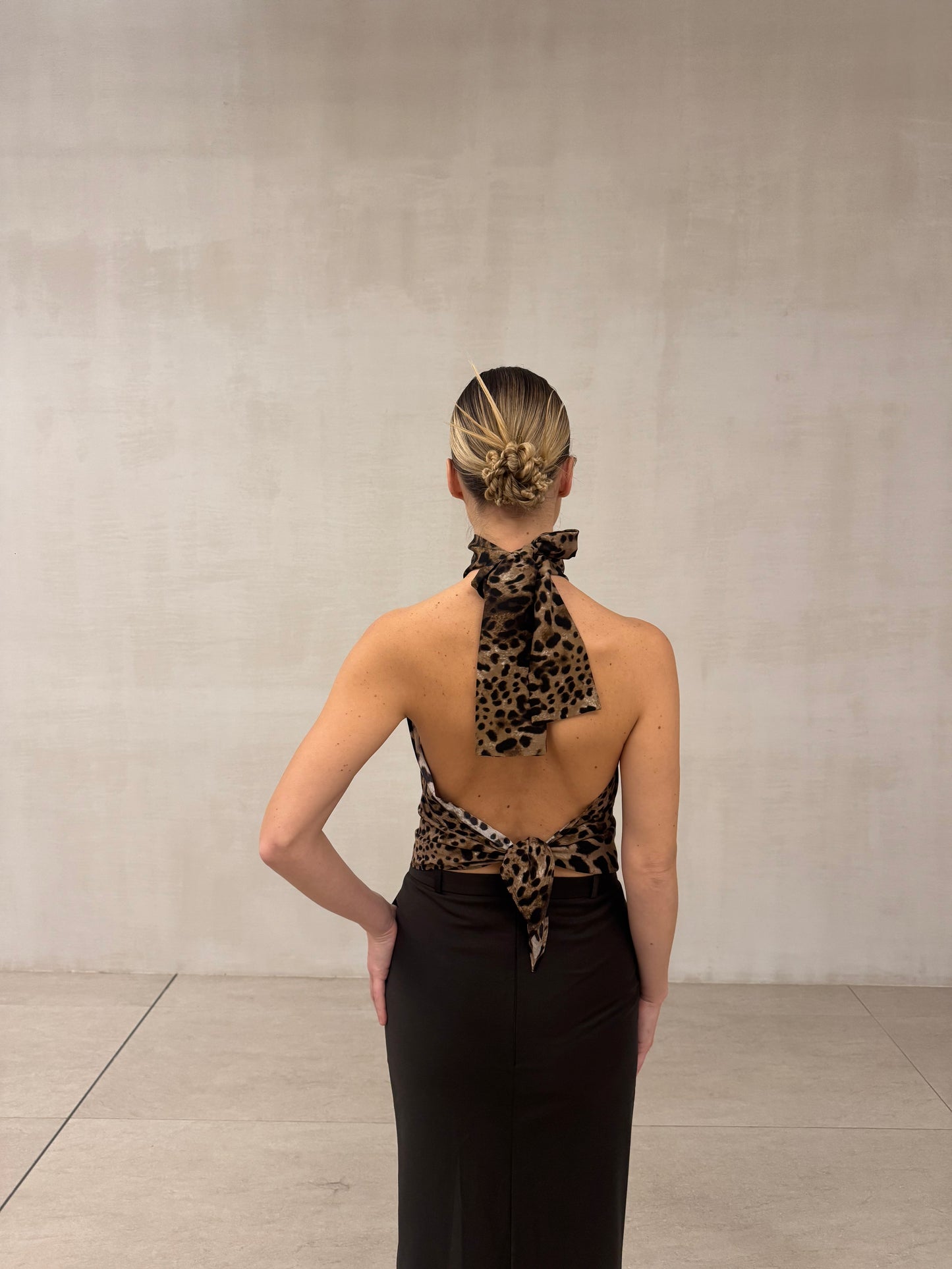 Leopard Silk Halter Neck Top