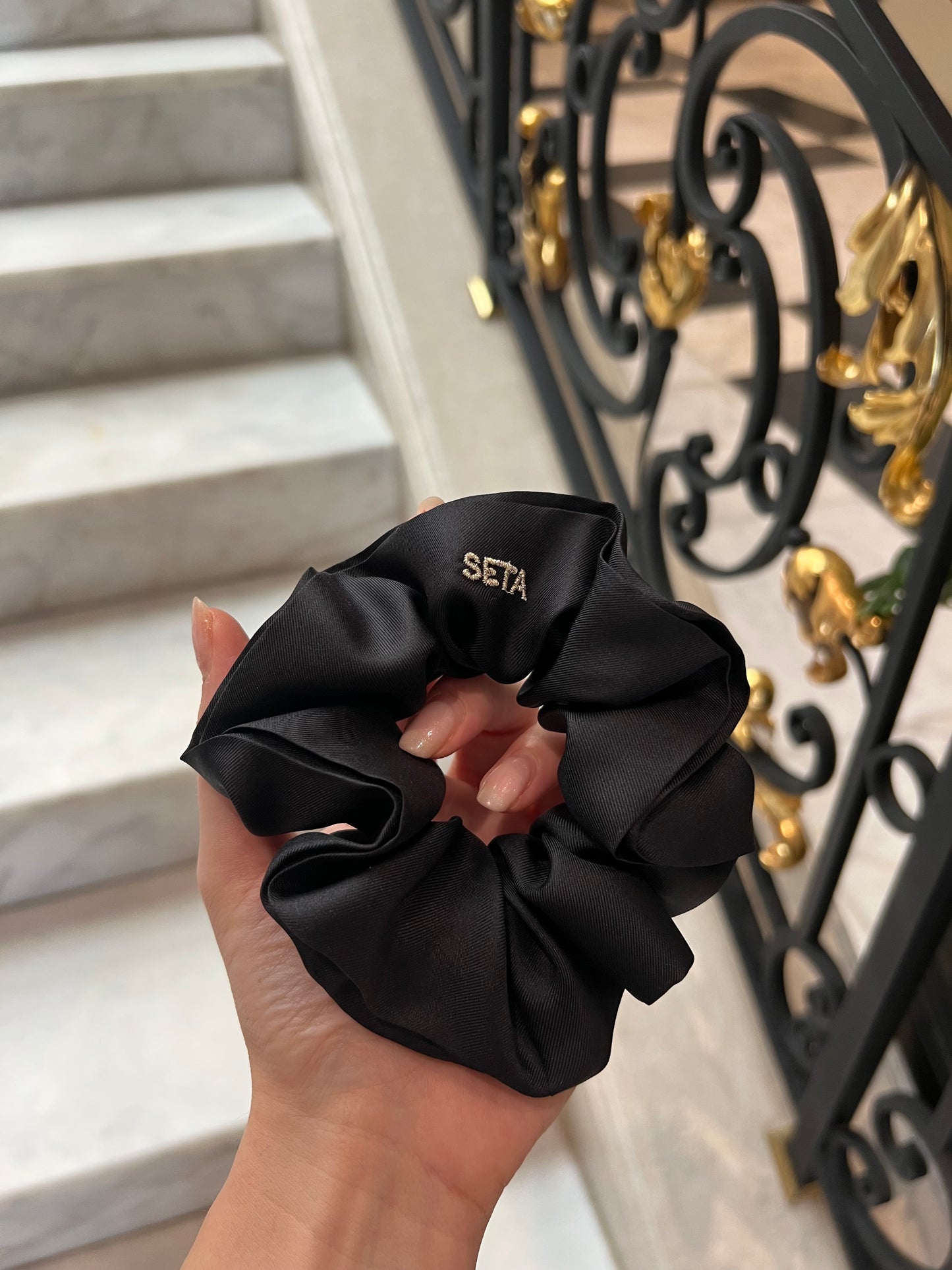 Matte Black Silk Scrunchie