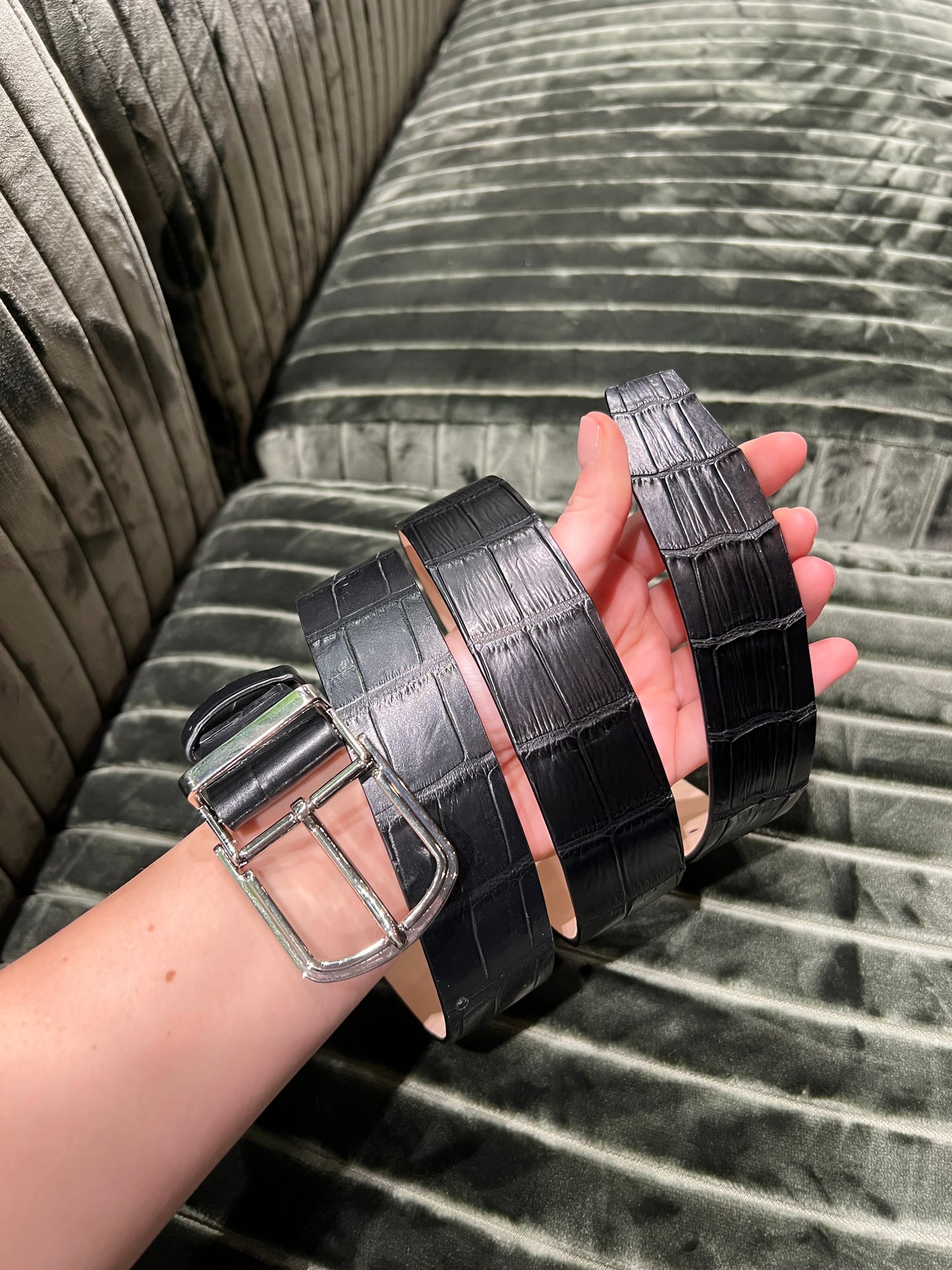 Black Crocodile Leather Belt