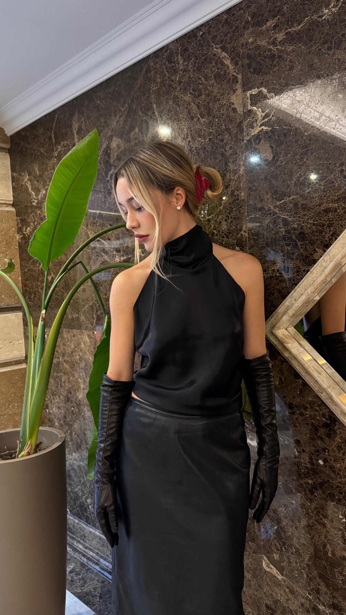 Black Silk Halter Neck Top