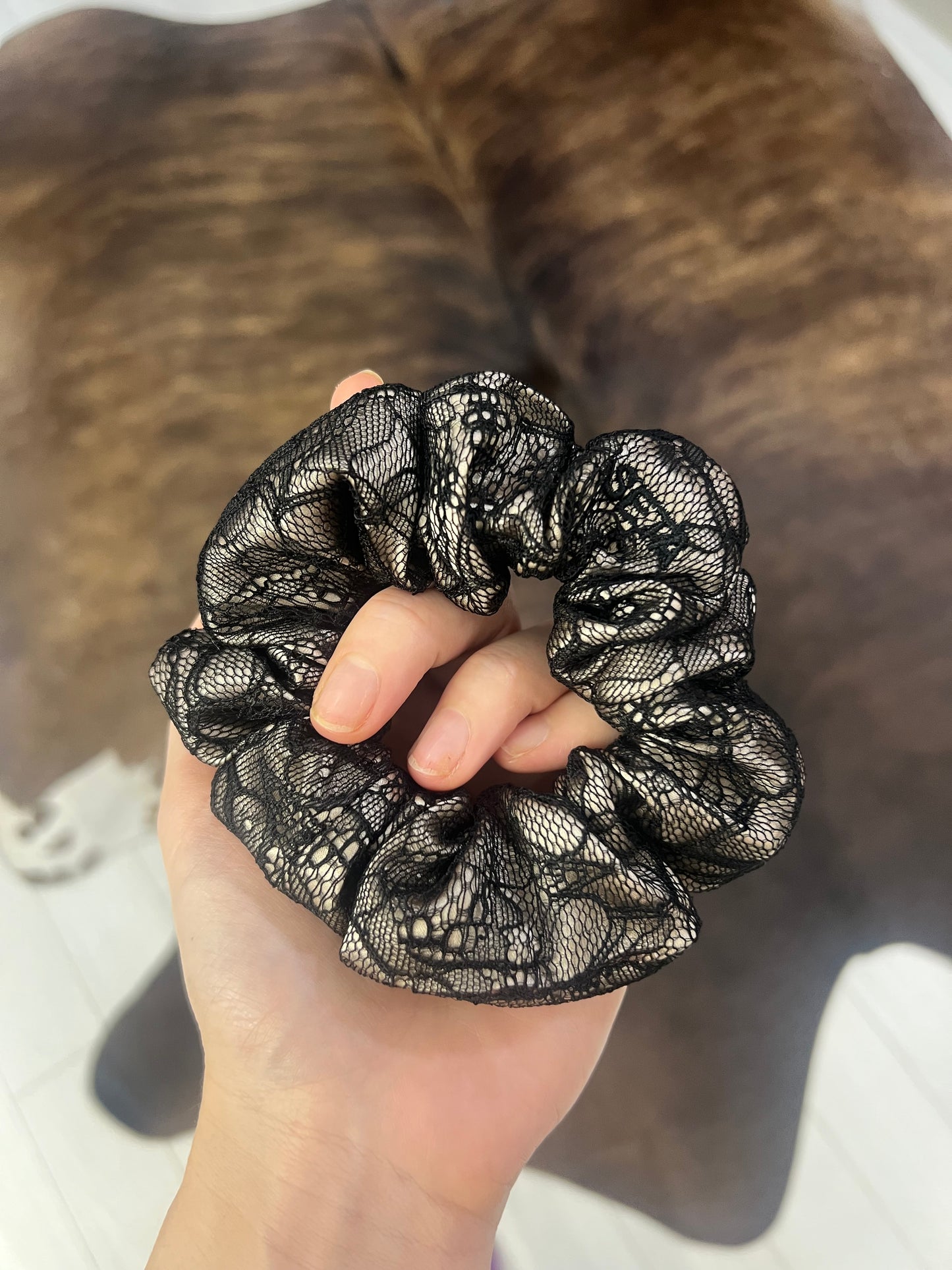 Black Nude Lace & Silk Scrunchie