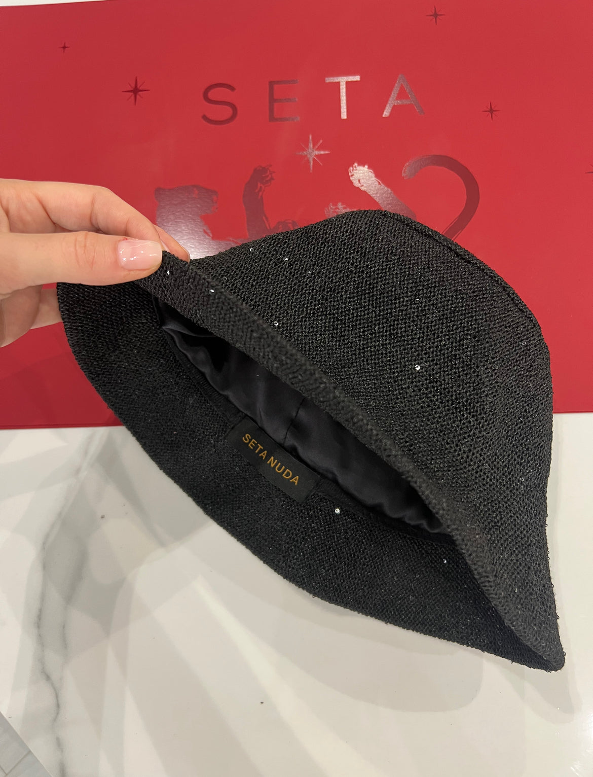 Black Payettes Silk Bucket Hat